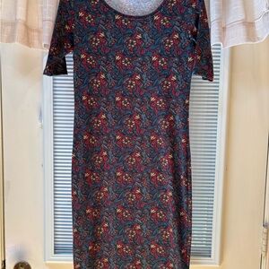 LuLaRoe Red and Orange Sheath Dress Casual Short Sleeve